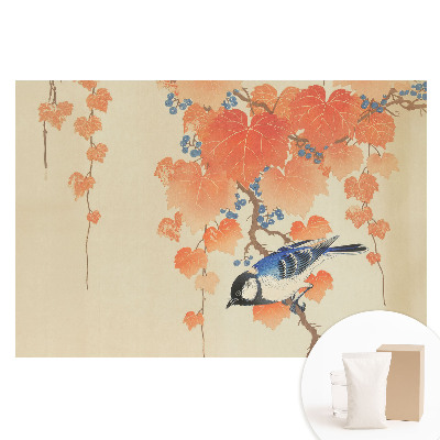 Papier peint intissé imprimé Un oiseau sur une branche de vigne avec des baies