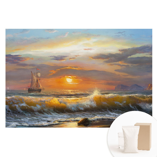 Papier peint photographique sur tissu non tissé Un voilier en mer au coucher du soleil