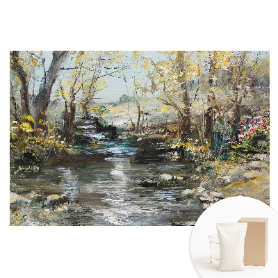 Papier peint photo imprimé sur tissu non tissé Un paysage forestier pittoresque traversé par un ruisseau
