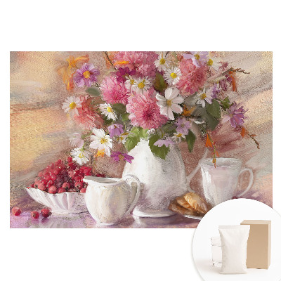 Papier peint intissé Un bouquet de fleurs avec des accessoires soigneusement agencés