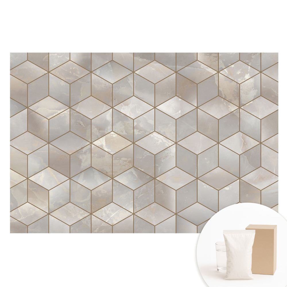 Papier peint panoramique intissé moderne motif mosaïque géométrique gris