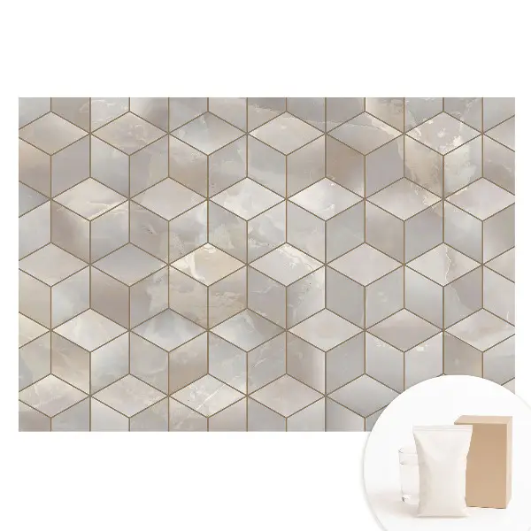 Papier peint panoramique intissé moderne motif mosaïque géométrique gris
