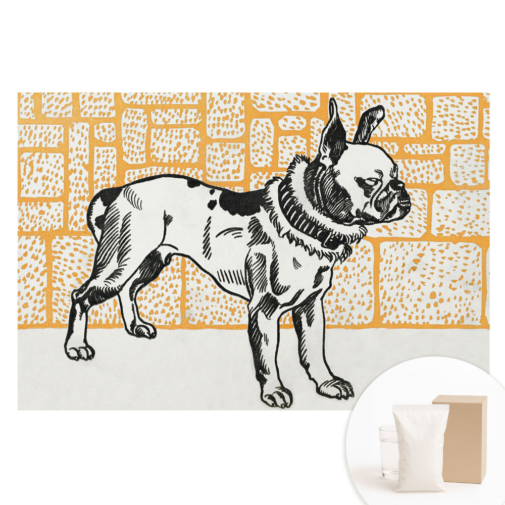 Papier peint photo sur tissu non tissé Un chien sur fond de briques dans un style rétro