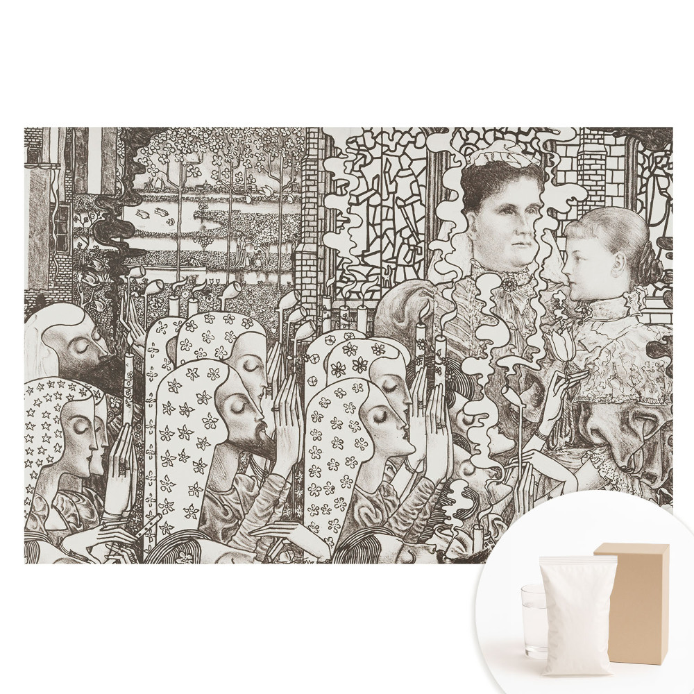 Papier peint photo grand format à motif de portraits classiques et fleurs