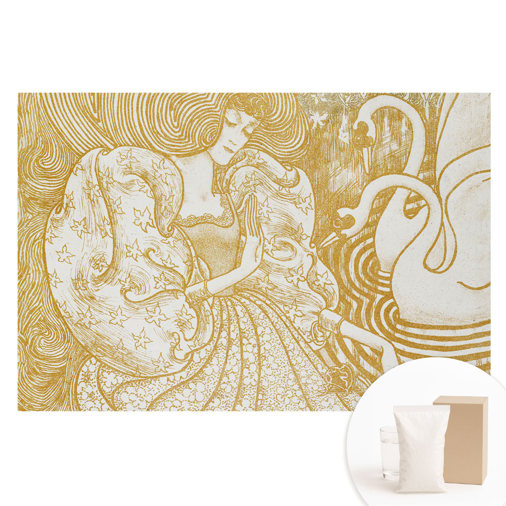 Papier peint photo imprimé sur tissu non tissé Femme aux cygnes style conte de fées