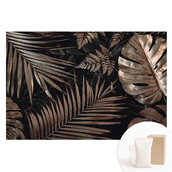 Papier peint panoramique feuilles tropicales brunes