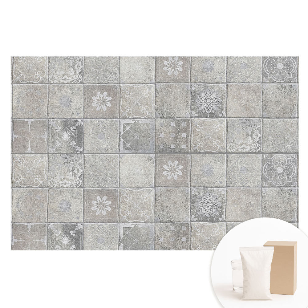 Papier peint intissé à motif carrelage élégant gris et beige