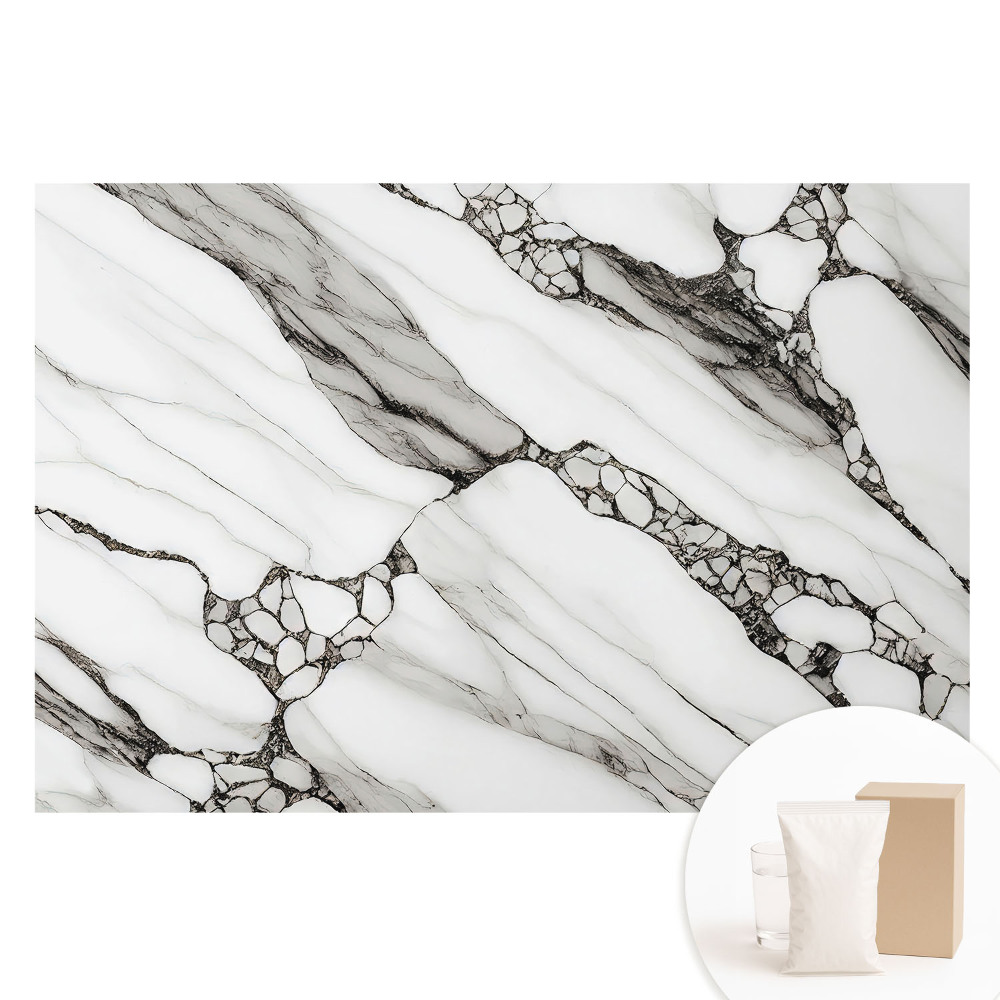 Papier peint intissé Veines noires sur fond de pierre blanche