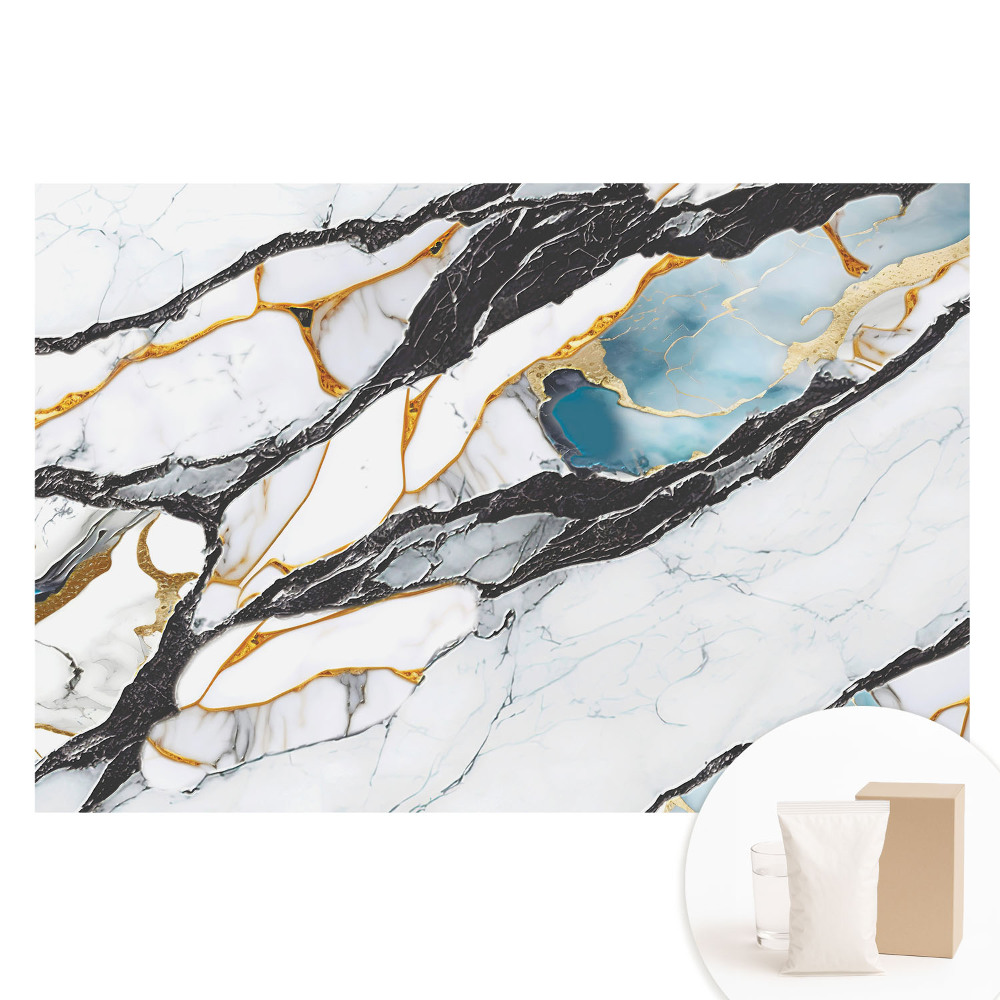 Papier peint intissé Marbre noir et bleu