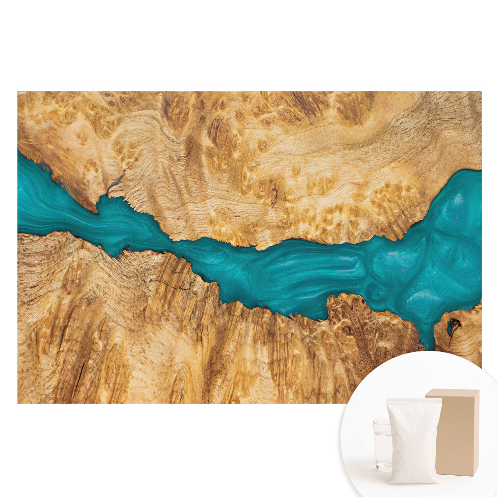 Papier peint intissé imprimé Résine bleue et bois naturel