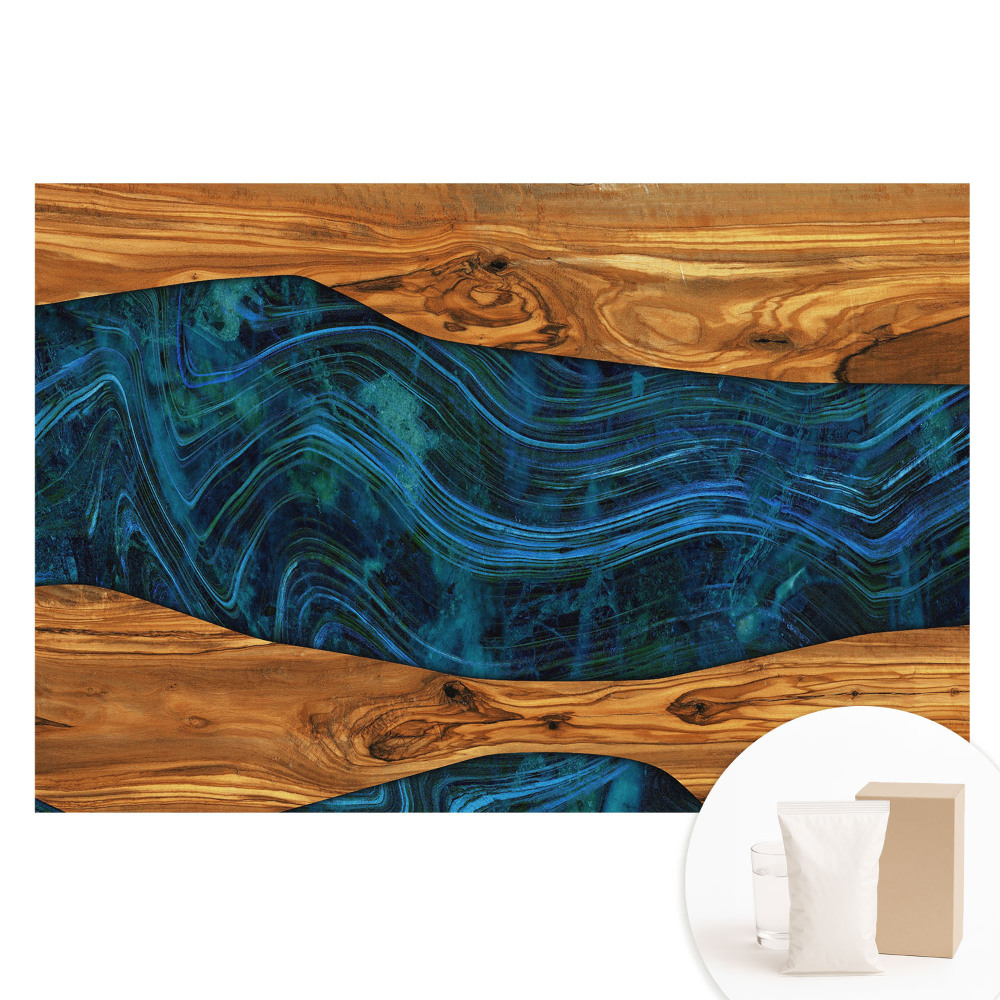 Papier peint photo grand format pour le mur Mosaïque abstraite de bois et de bleu