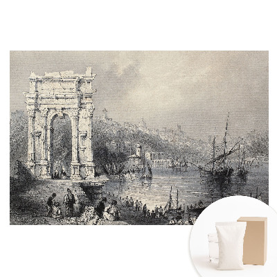 Papier peint photo imprimé sur tissu non tissé Un port de plaisance historique avec une arche ancienne