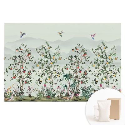 Papier peint photographique intissé Un paysage naturel exotique peuplé d'oiseaux