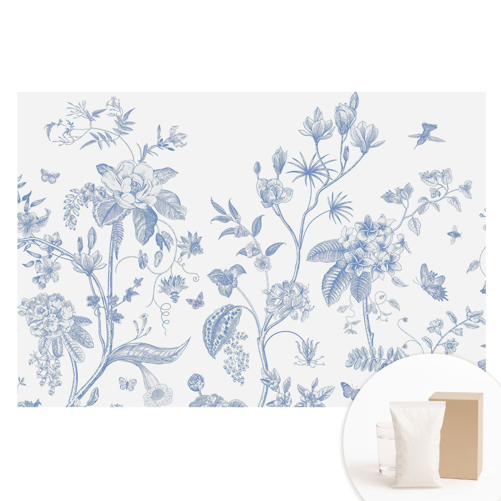 Papier peint photo imprimé sur tissu non tissé Fleurs bleues délicates et oiseaux