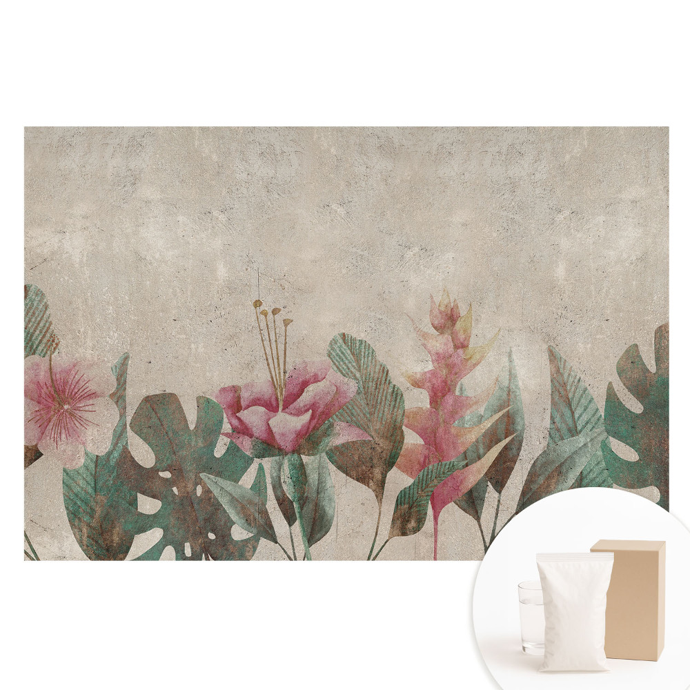 Papier peint photo sur tissu non tissé Fleurs et feuilles pastel, harmonie vintage