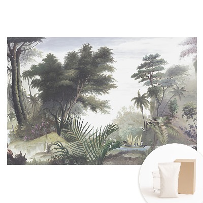 Papier peint intissé Jungle luxuriante avec un bateau sur la rivière