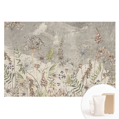 Papier peint panoramique intissé Fleurs rustiques sur fond gris
