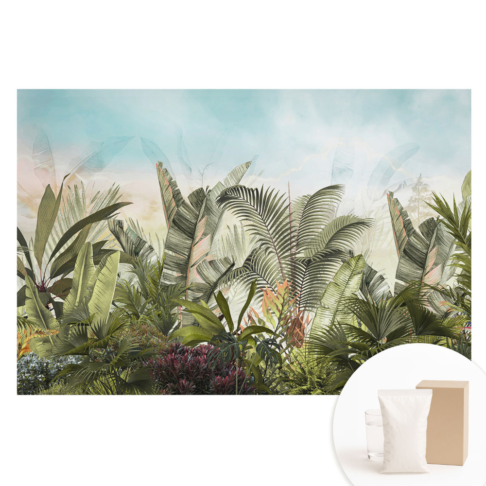 Papier peint intissé motif jungle ambiance pastel