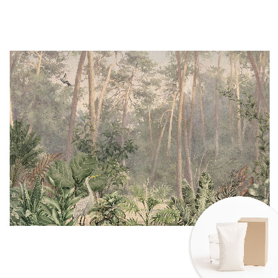 Papier peint panoramique intissé motif forêt tropicale aux tons pastel