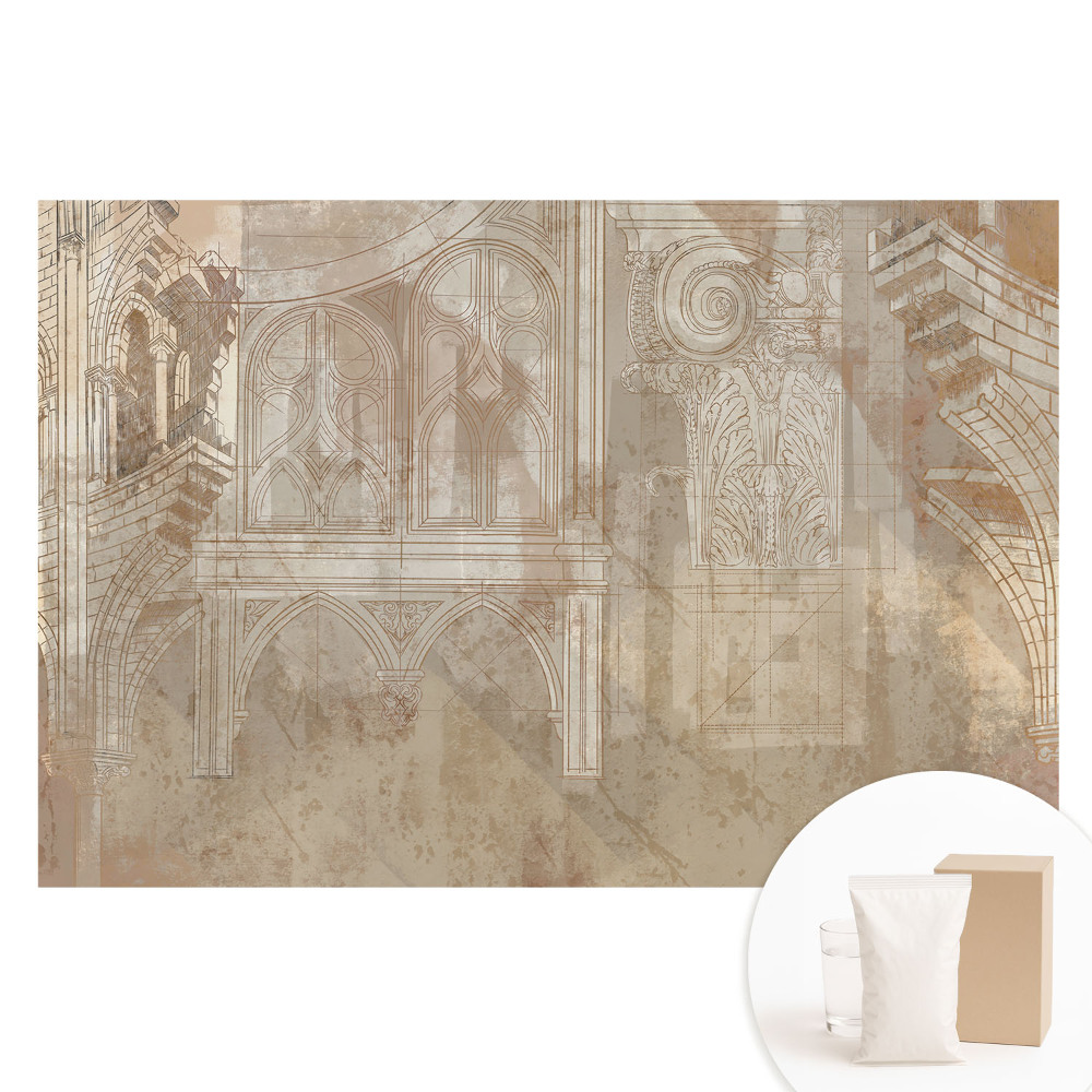 Papier peint intissé motifs de détails architecturaux dans une composition classique