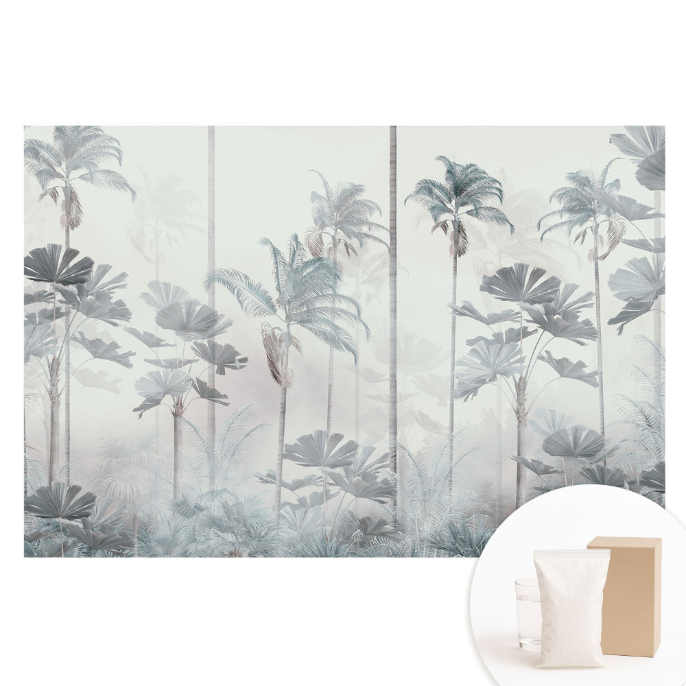 Papier peint photo grand format Palmiers exotiques dans une douce brume