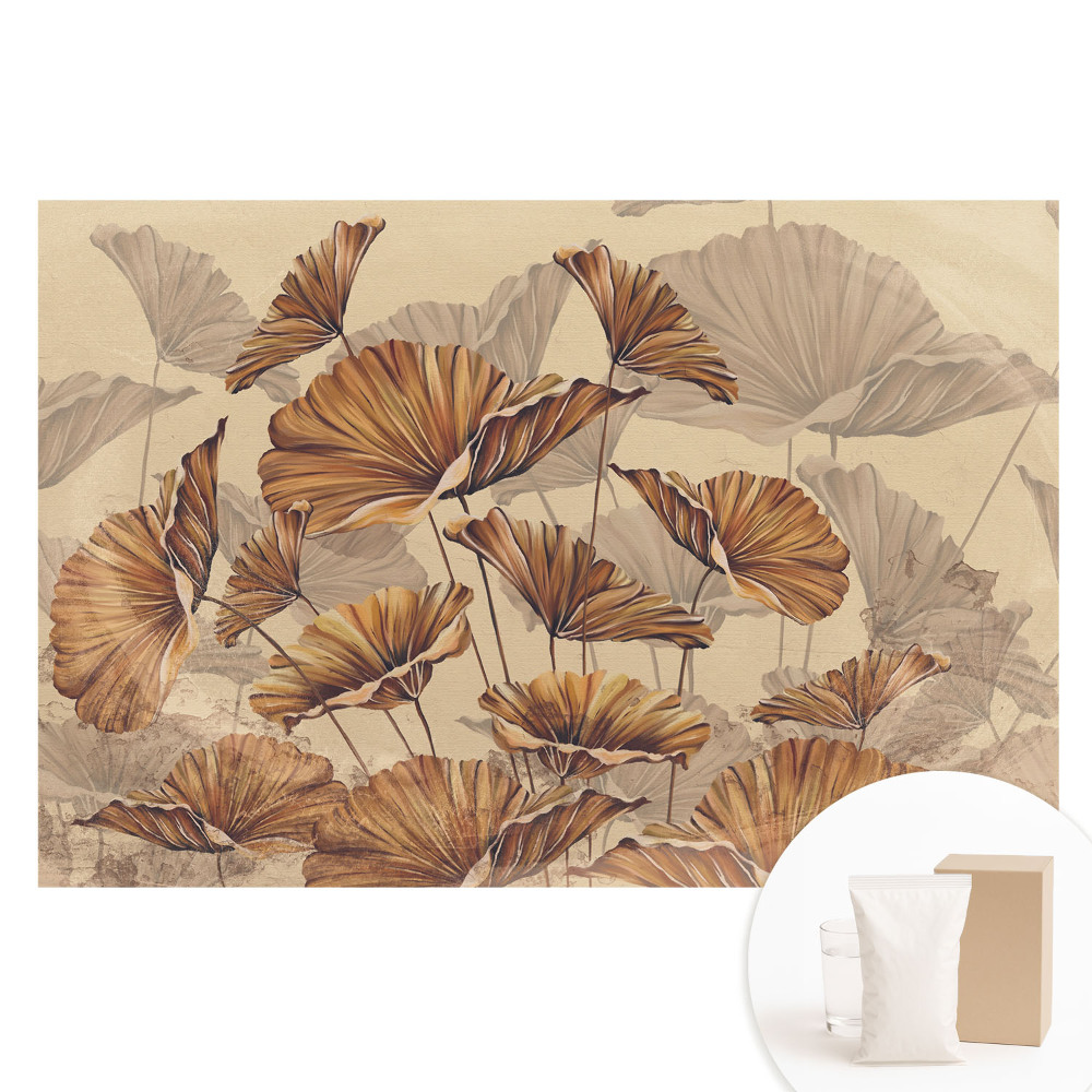 Papier peint intissé imprimé Feuilles rustiques aux couleurs chaudes