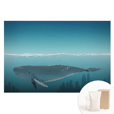 Papier peint photographique intissé La baleine et la ville au coucher du soleil