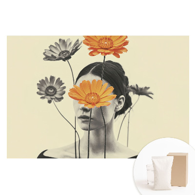 Papier peint intissé Des fleurs et un visage dans un style surréaliste