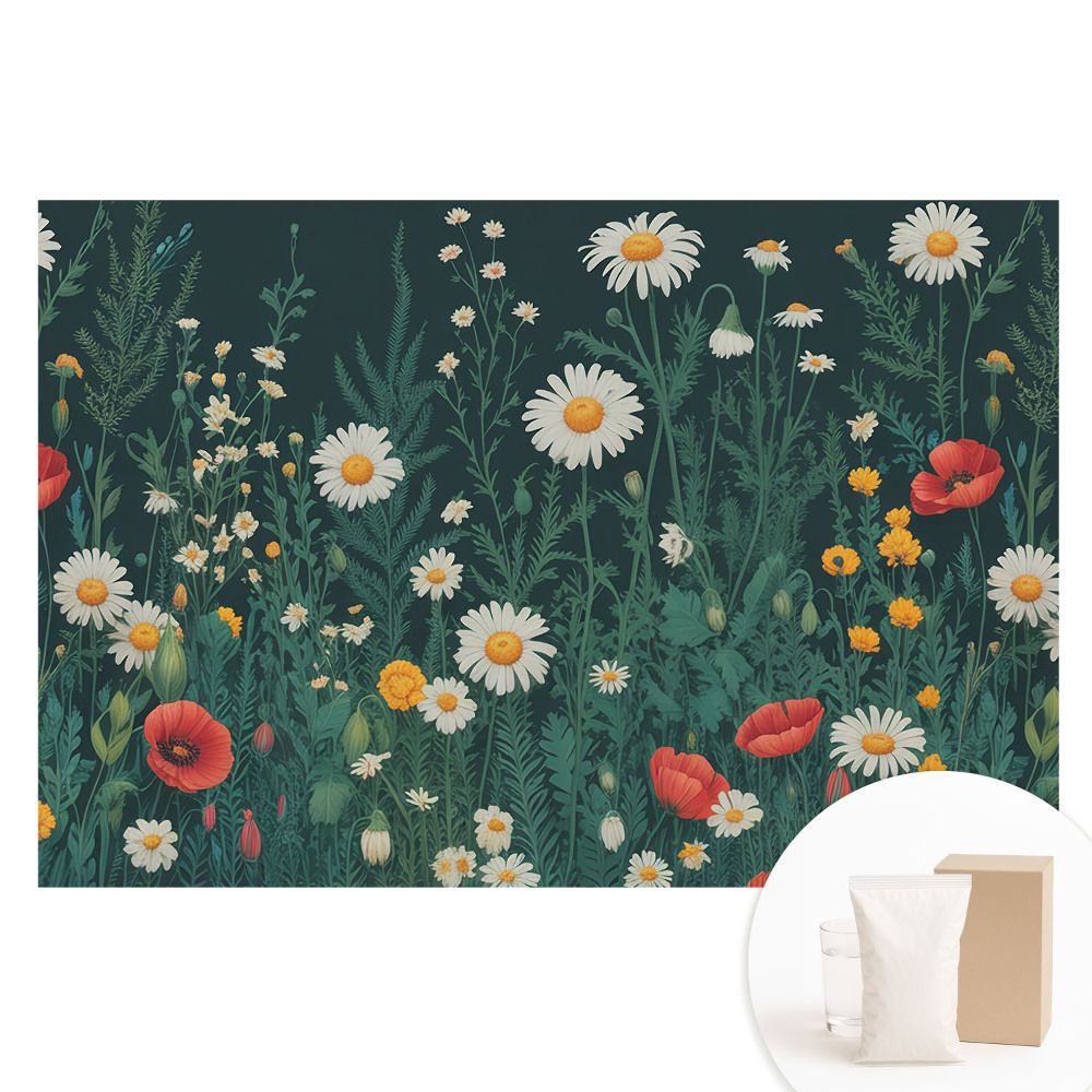 Papier peint photo grand format pour le mur Une prairie pleine de fleurs et de paix estivale