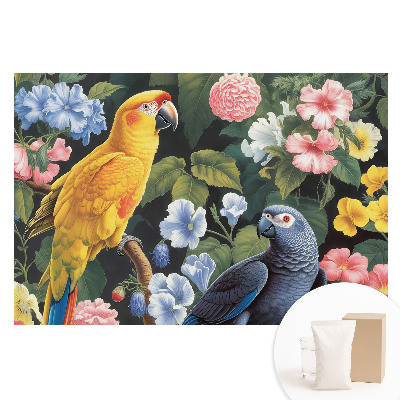 Papier peint intissé Des oiseaux tropicaux colorés parmi les fleurs