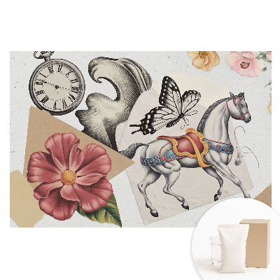 Papier peint photographique sur tissu non tissé Motif vintage avec un cheval et des fleurs