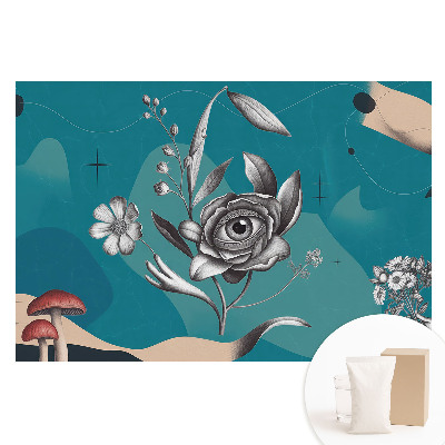 Papier peint panoramique sur tissu non tissé motif collage surréaliste avec des fleurs
