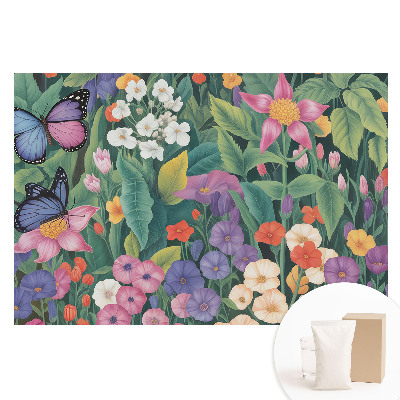 Papier peint photo imprimé sur tissu non tissé Une prairie colorée, pleine de fleurs et de papillons.