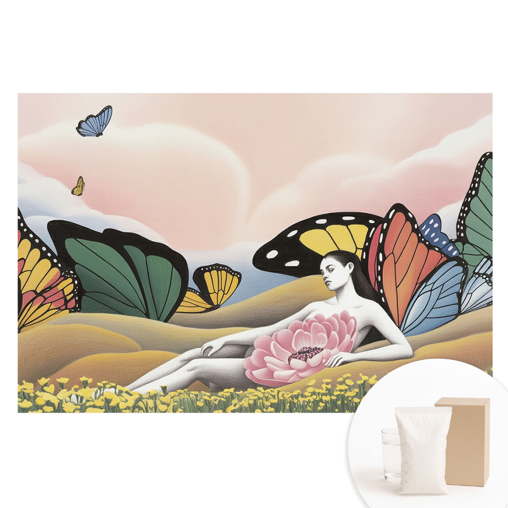 Papier peint photographique sur tissu non tissé papillons colorés femme des prés