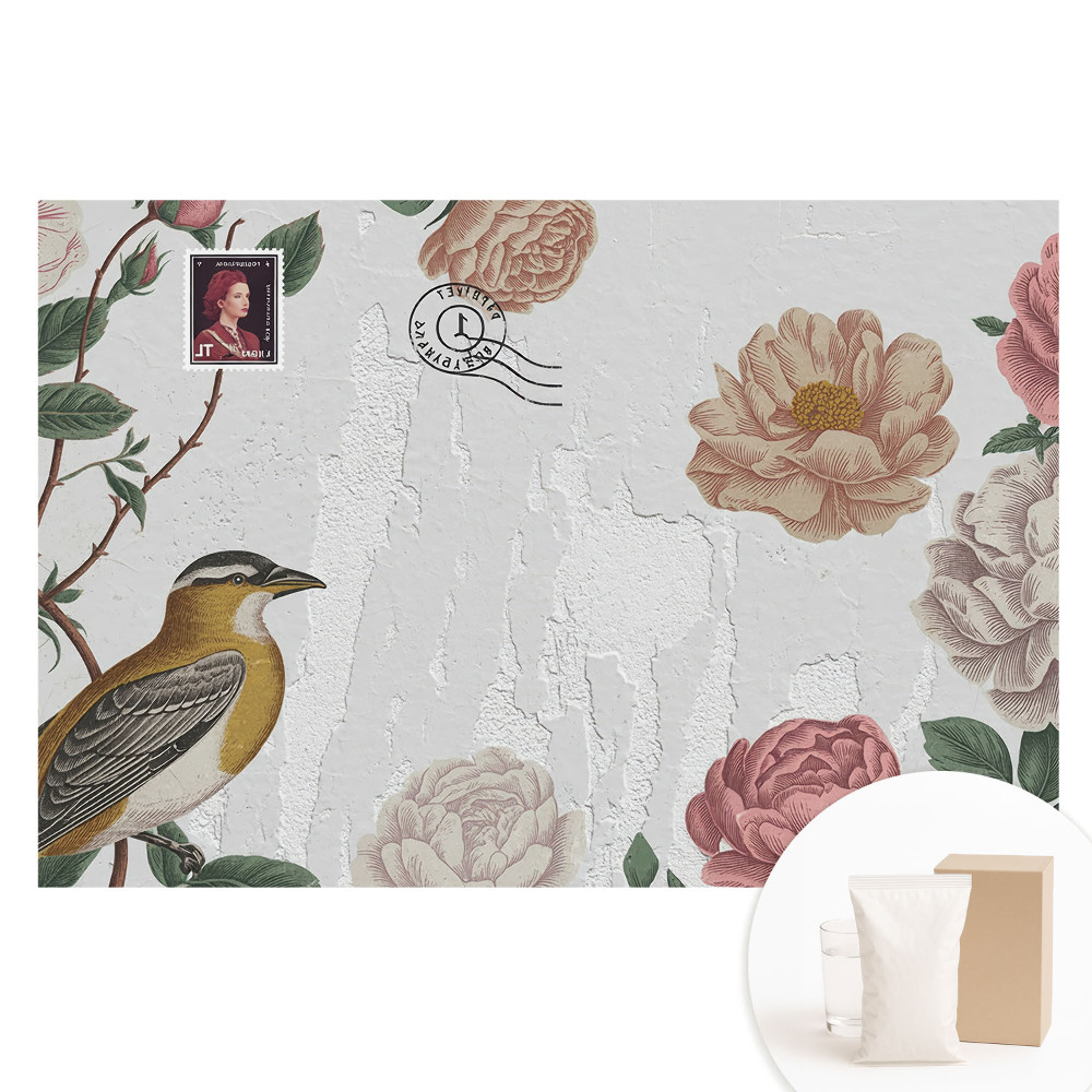 Papier peint photo grand format pour le mur Fleurs et oiseau sur le fond du mur