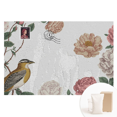 Papier peint photo grand format pour le mur Fleurs et oiseau sur le fond du mur