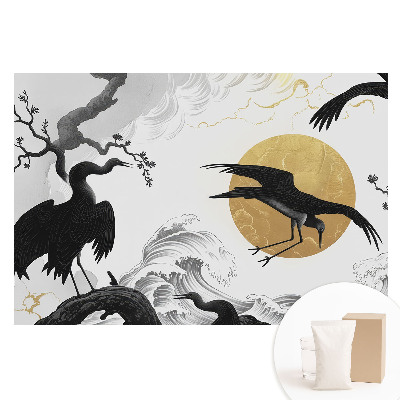 Papier peint photographique intissé Oiseaux et vagues minimalistes avec cercle