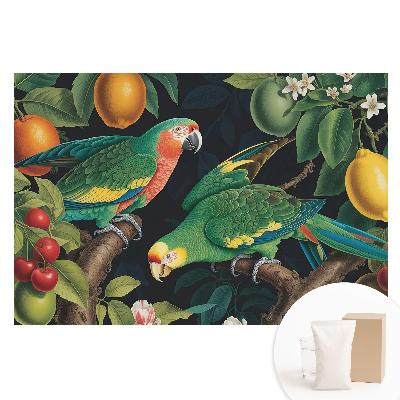 Papier peint panoramique intissé motif exotique avec perroquets et fruits