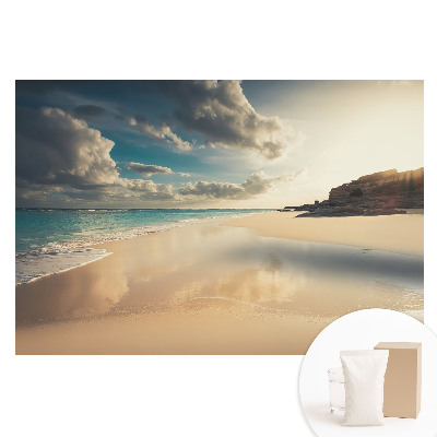 Papier peint intissé représentant une plage et un océan au coucher du soleil