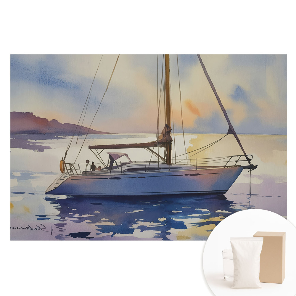 Papier peint photo grand format pour le mur Yacht sur l'eau au coucher du soleil