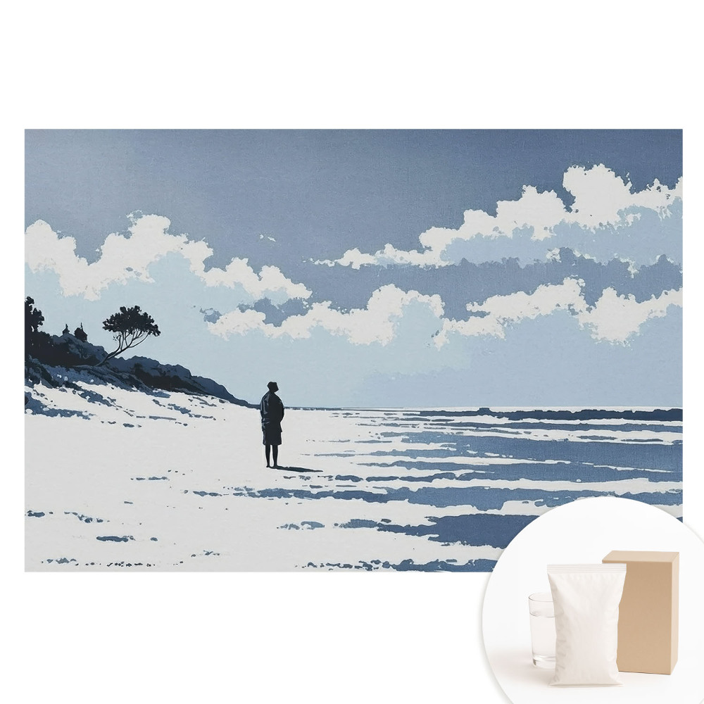 Papier peint photographique sur tissu non tissé Silhouette solitaire sur fond bleu de plage