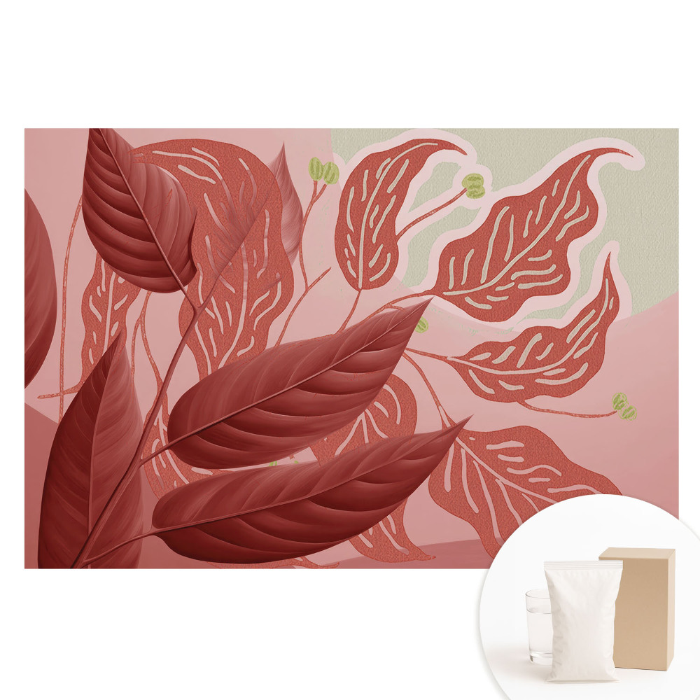 Papier peint photo imprimé sur tissu non tissé Feuilles rouges sur fond rose