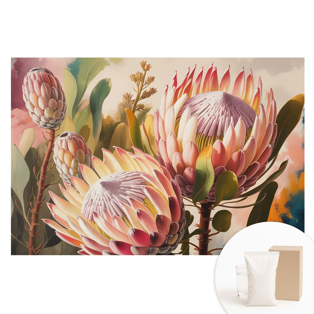 Papier peint photographique sur tissu non tissé Fleurs de protéa aux couleurs pastel élégantes