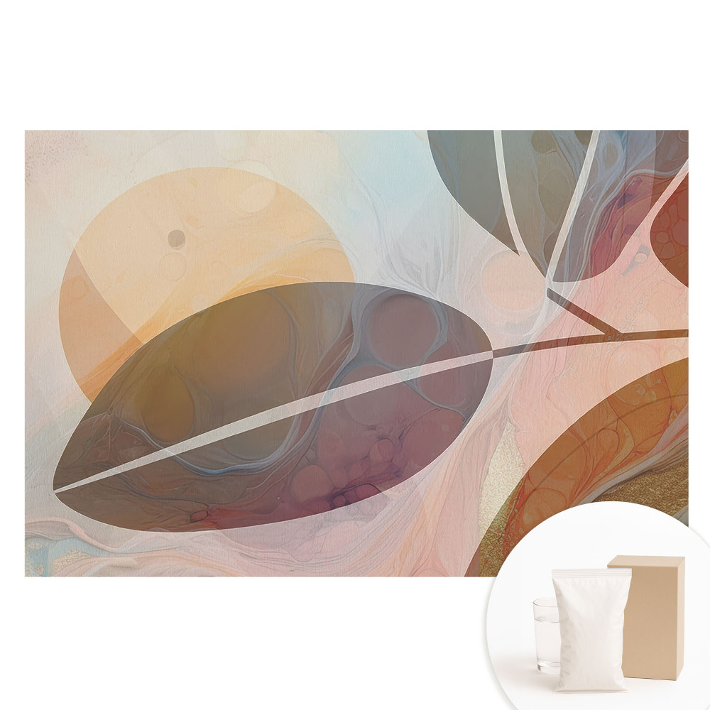 Papier peint intissé à motif feuilles et cercles abstraits