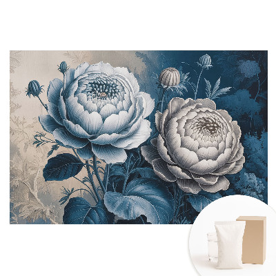 Papier peint panoramique intissé Motif floral bleu et gris