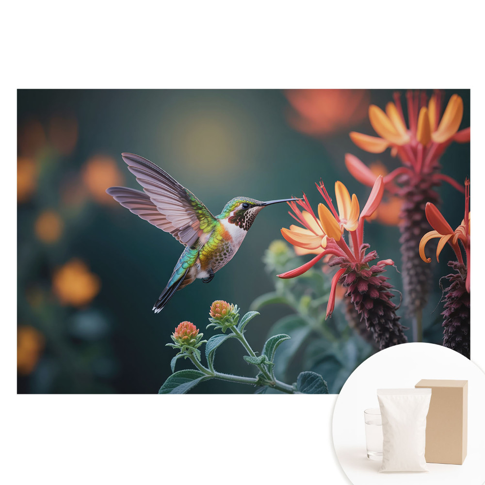 Papier peint photo sur tissu non tissé Un colibri parmi les plantes en fleurs