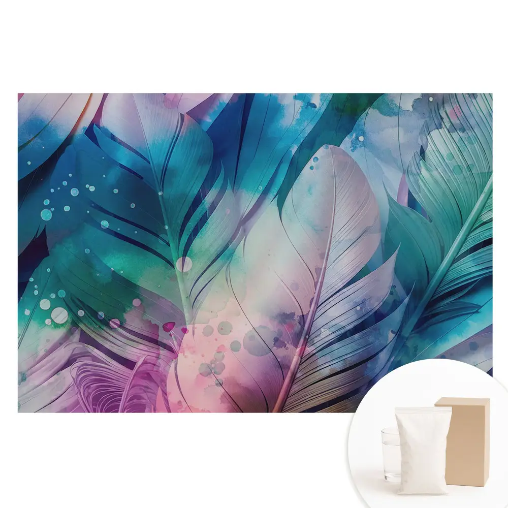 Papier peint panoramique intissé Plumes colorées au motif moderne et harmonieux