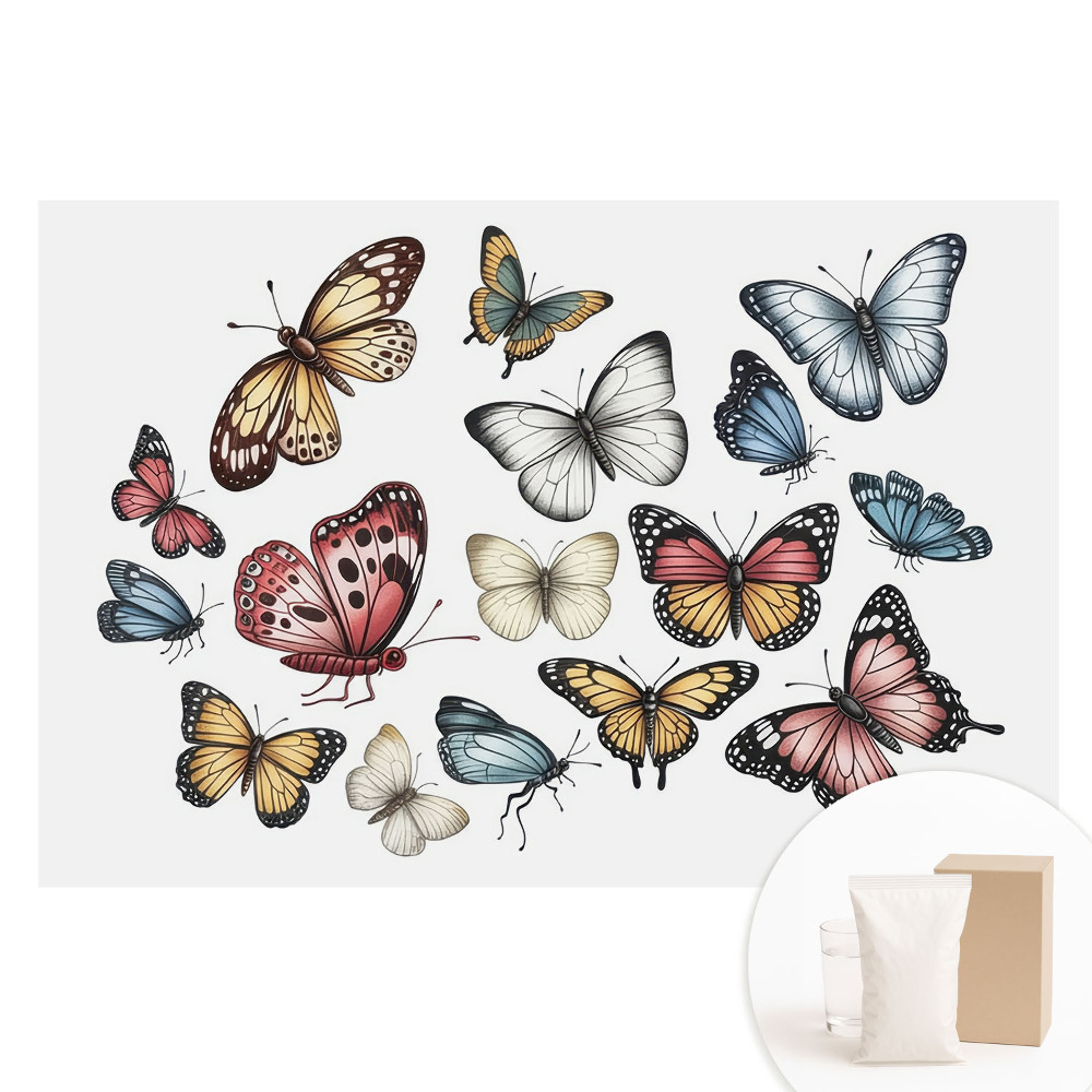 Papier peint photographique sur tissu non tissé Des papillons colorés se dispersent harmonieusement