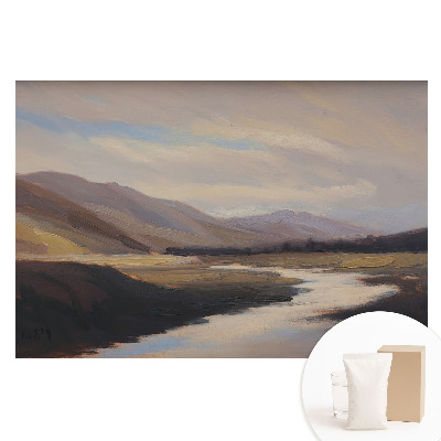 Papier peint photo grand format pour le mur Vallée de montagne avec une rivière et des nuages