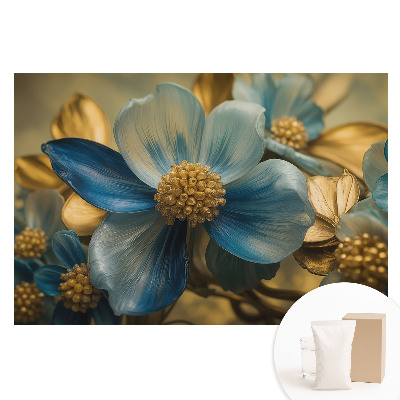 Papier peint intissé à motif de fleurs bleues à cœur jaune